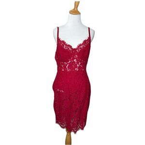 Fashion Nova Red Lace Dress Dropping Hints bodycon Bodysuit Sz Large New